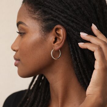 Large Sterling Silver Hammered Hoop Earrings – 27mm, 7 of 7