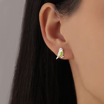 Sterling Silver Enamel Budgie Stud Earring, 7 of 12