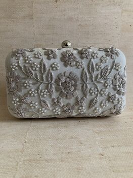 White Grey Handcrafted Rectangular Clutch Bag, 3 of 10