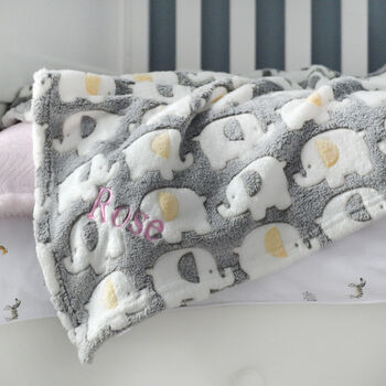 Personalised Grey And Yellow Fluffy Elephant Blanket, 5 of 9