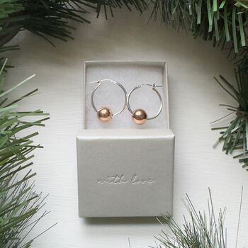 Hoop Ball Earrings In Silver And 18kt Rose Gold, 2 of 3