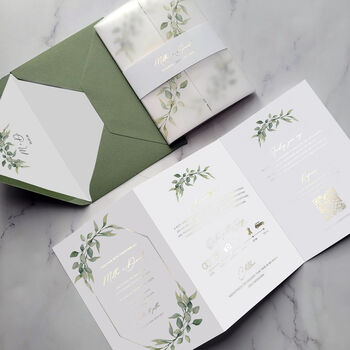 Foil And Greenery Wedding Invitation, 2 of 5