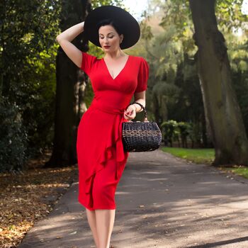 Lilian Dress In Lipstick Red Vintage 1940s Style, 2 of 2