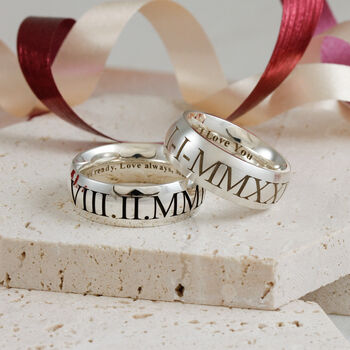 Men's Roman Numerals Personalised Silver Ring, 6 of 12