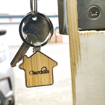 Personalised Bamboo And Metal House Shaped Keyring, 5 of 5