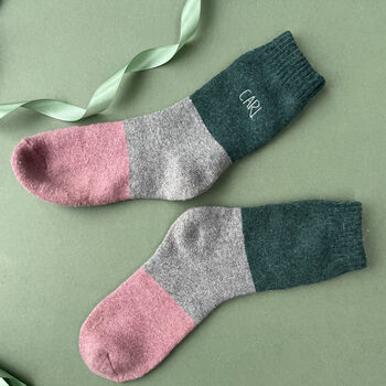 Men's Embroidered Colour Block Bed Socks, 2 of 5