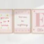 Girls Personalised Pink Floral Afformation Print Set Of Three, thumbnail 2 of 2