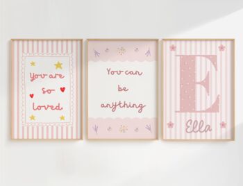 Girls Personalised Pink Floral Afformation Print Set Of Three, 2 of 2