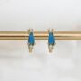 Yellow Gold Plated Turquoise Huggie Hoop Earrings, thumbnail 2 of 8