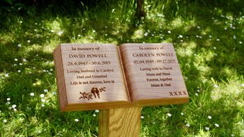 Engraved Oak Book Memorial Marker, 3 of 8