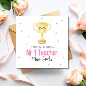 Nr One Teacher Teacher Thank You Card, Key Worker Appreciation End Of Term Gift, 2 of 3