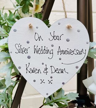 Personalised Silver Wedding Anniversary Wooden Heart, 2 of 7
