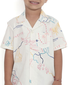 Voyager Trails Printed Cotton Shirt With Cuban Collar And Embroidery, Off White, 5 of 7