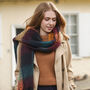 Burgundy, Navy And Mustard Winter Scarf, thumbnail 2 of 12