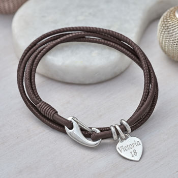 Personalised Sterling Silver And Leather Wrap Bracelet, 3 of 8