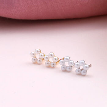 Mini Stocking Sterling Silver Pearls Circle Earrings, 4 of 7