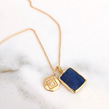 The Duo Lapis Lazuli Necklace, Gold Plated, 3 of 10