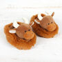 Highland Brown Cow Baby Slippers With Engraved Heart, thumbnail 2 of 4
