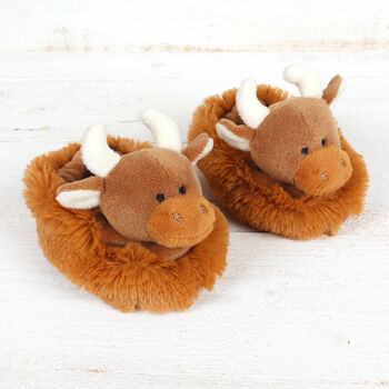 Highland Brown Cow Baby Slippers With Engraved Heart, 2 of 4