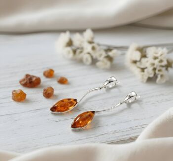 Sterling Silver And Baltic Amber Marquise Drop Earrings, 3 of 3
