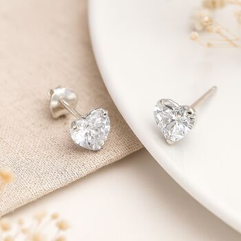 Sterling Silver Heart Cubic Zirconia Stud Earrings – 5mm, 3 of 7
