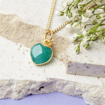 Gold Plated Heart Emerald Gemstone Necklace, 2 of 7