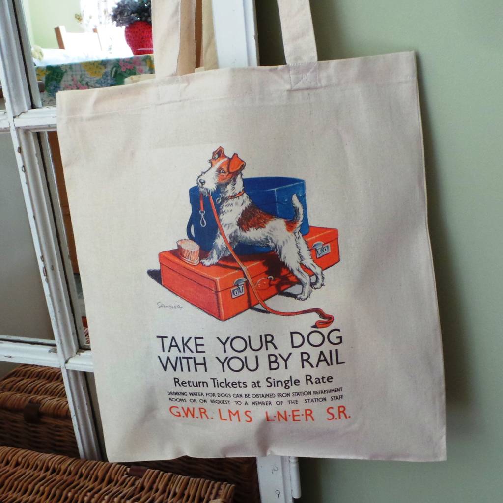 Fox Terrier Dog Vintage Gwr Rail Travel Poster Shopper, 1 of 3