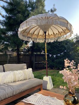 Cream And Gold Hand Painted Garden Parasol, 4 of 5