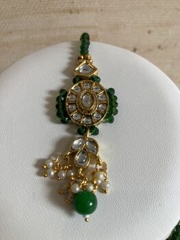 Indian Gold Plated Kundan And Pearl Emerald Green Set, 7 of 8