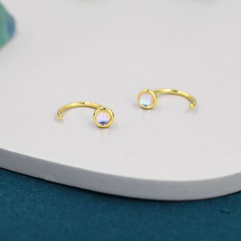 Moonstone Huggie Hoop Earrings, 5 of 11