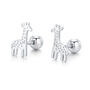 Sterling Silver Giraffe 18 G Screw Back Stud Earrings With Ball Backs, thumbnail 6 of 12