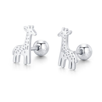 Sterling Silver Giraffe 18 G Screw Back Stud Earrings With Ball Backs, 6 of 12