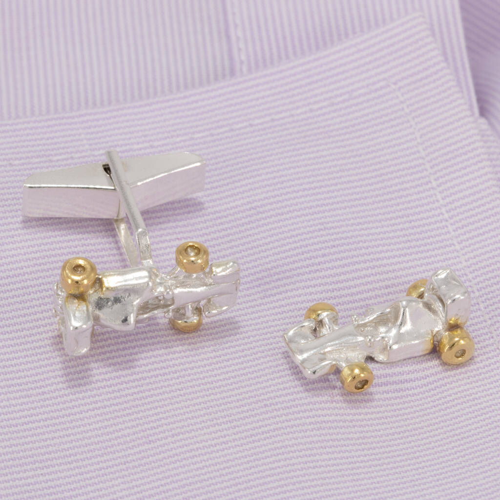 Image of F1 Cufflinks In Silver And 18 Carat Gold Vermeil, Silver