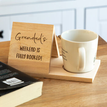 Personalised Book Stand And Coaster Weekend Is Fully Booked Gift, 3 of 6