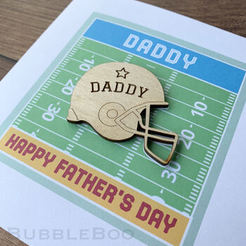 Personalised Father's Day Card With Wooden American Football Helmet, 4 of 7