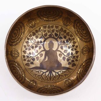 Tibetan Healing Engraved Bowl 16cm Bodhi Tree Buddha, 3 of 3
