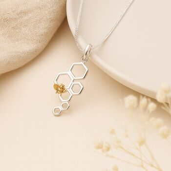 Personalised Sterling Silver Honeycomb Pendant With Gold Bee Detail, 4 of 9