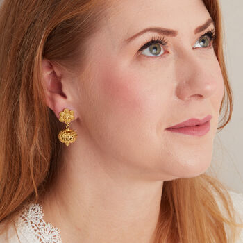 Gold Plated Filigree Stud Ball Drop Earrings, 6 of 7