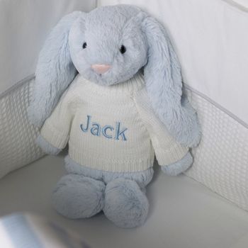 Personalised White And Blue Bathrobe With Bunny Ears, 5 of 8