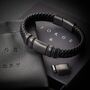 Men's Adjustable Black Leather Bracelet | Genuine Thick 12mm Woven Leather With Black Snap Clasp, thumbnail 1 of 5