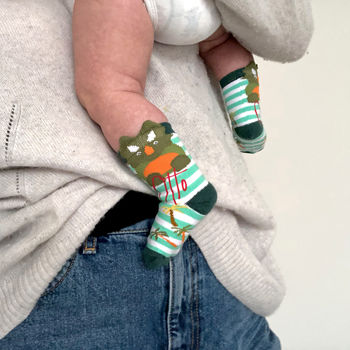 Personalised Dinosaur Baby Gift Socks, 2 of 2