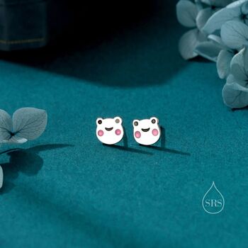 Cute Frog Head Stud Earrings In Sterling Silver, 3 of 11