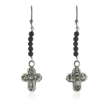 Wdts Tiny Cross And Onyx Drop Earrings, 3 of 4
