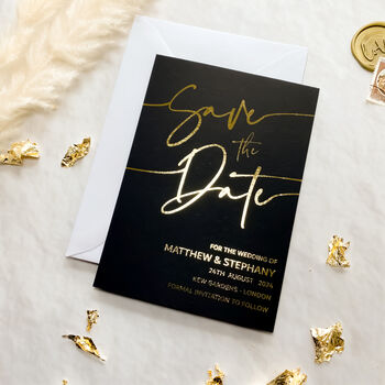 Save The Date Black And Gold Foil Wedding Invites, 4 of 8