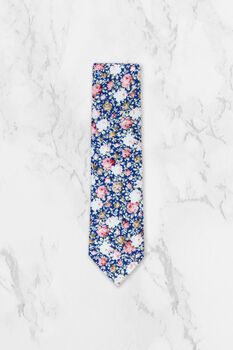 Handmade Wedding Tie In Blue And Pink Floral Print, 4 of 9