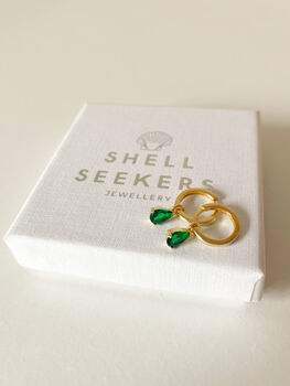 Gold And Green Teardrop Hinged Huggie Earrings, 3 of 9