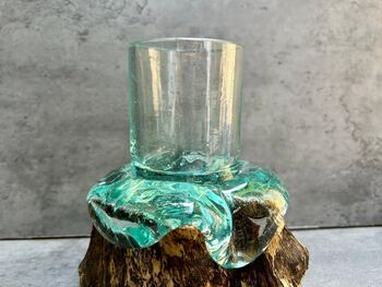 Handcrafted Root Wood And Molten Glass Bowl Candle Holder, 6 of 8