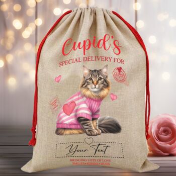 Personalised Valentine Cat Love Heart Sack, 6 of 12