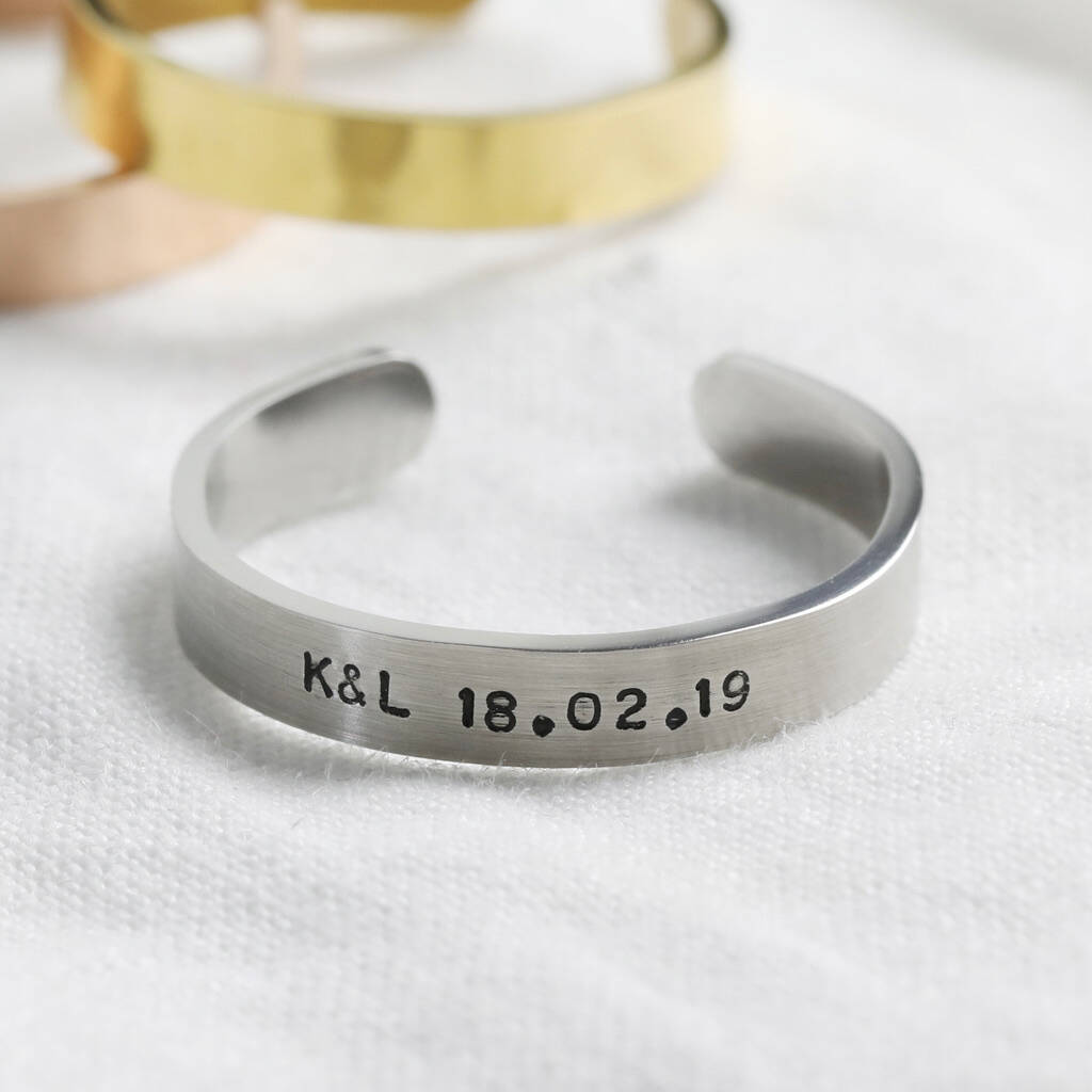 Personalised Adjustable Stainless Steel Bar Ring By Lisa Angel