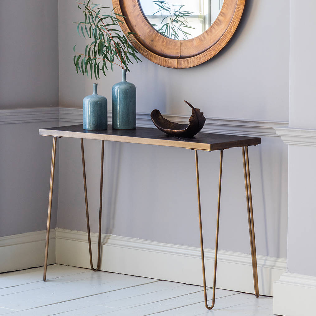 Gold Legged And Tiled Console Table, 1 of 2